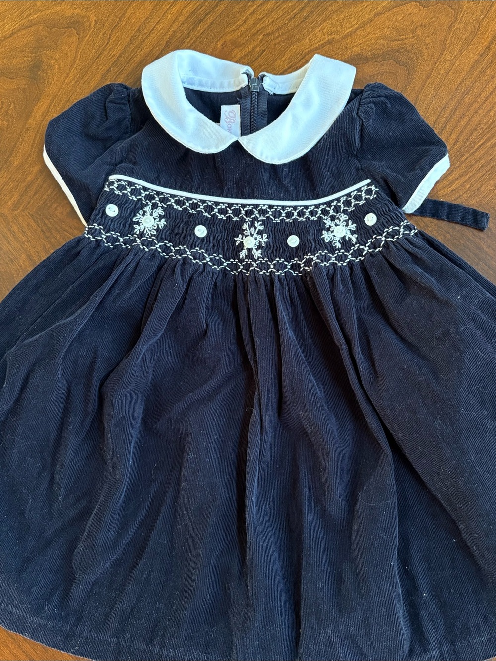 Bonnie Baby Navy and White Smocked Peter Pan Collar Dress